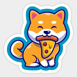 Cute Shiba Inu Dog Eating Pizza Cartoon Sticker